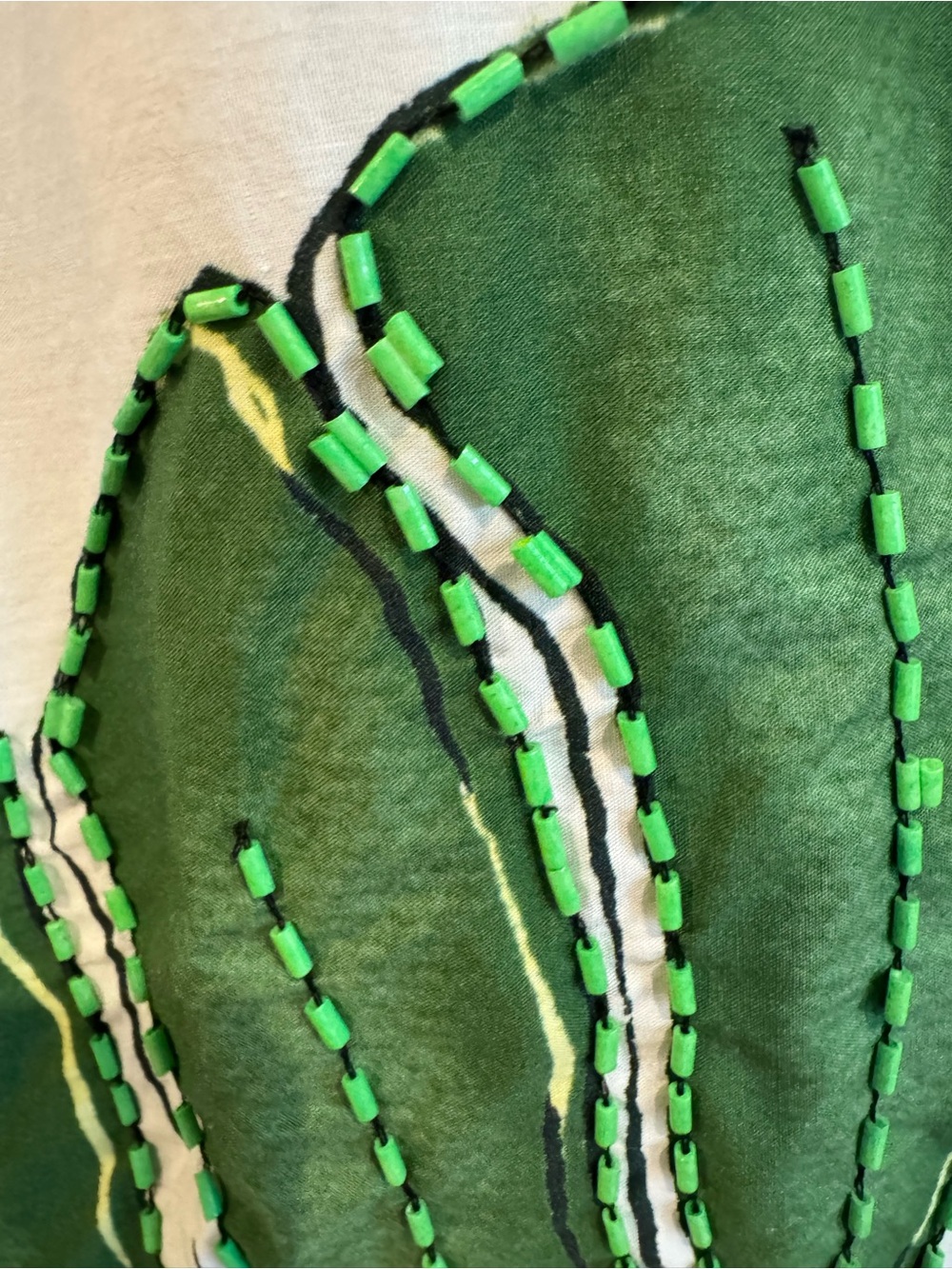Anthropologie Mini Dress with Yellow Tiger & Green Leaves and intricate beading - Picture 6 of 9